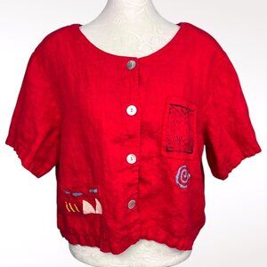 Cover Charge Red Linen Boxy Top Short Sleeve USA Size Medium